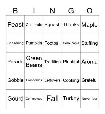 Civitas Thanksgiving Bingo Card