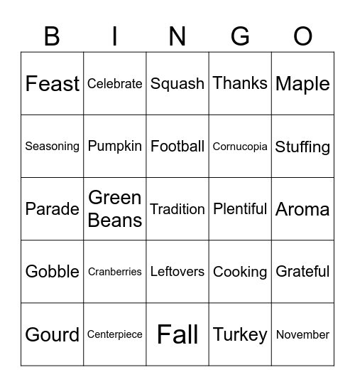 Civitas Thanksgiving Bingo Card