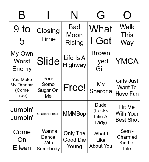 70s-90s Hits! Bingo Card