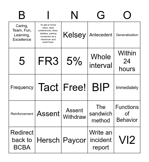 ABA Bingo Card