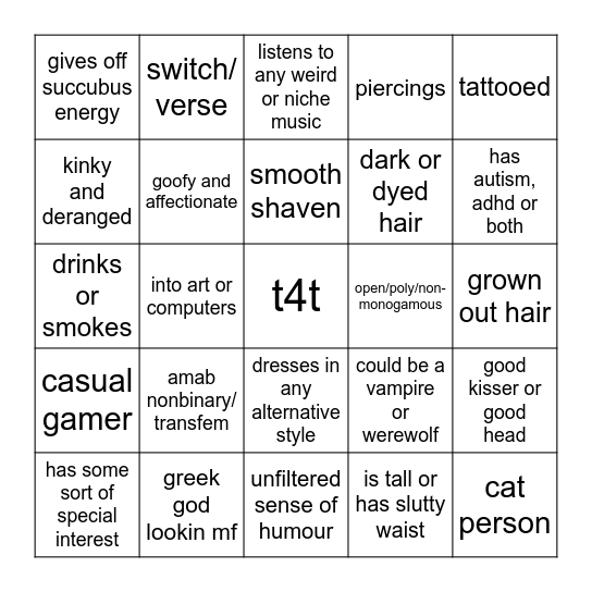 cole's type Bingo Card