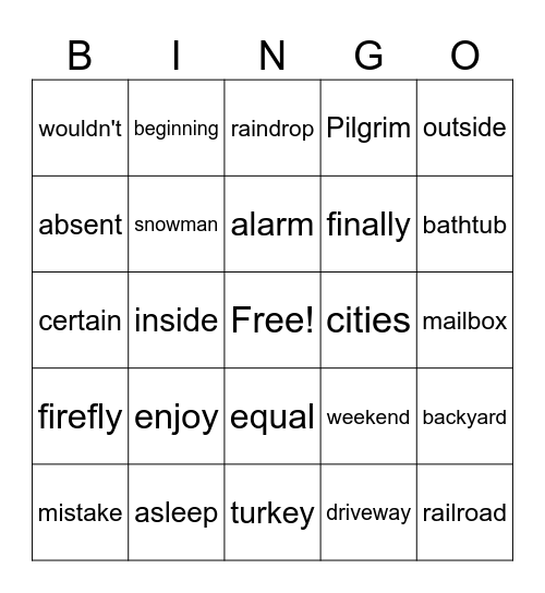 U2, W6 2nd/3rd Bingo Card