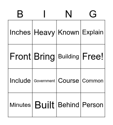 Sight Word Bingo - 10.2 Bingo Card