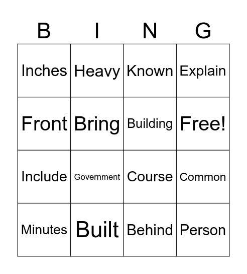 Sight Word Bingo - 10.2 Bingo Card