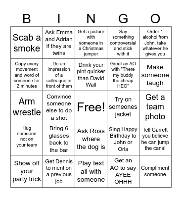 Christmas Party Bingo Card