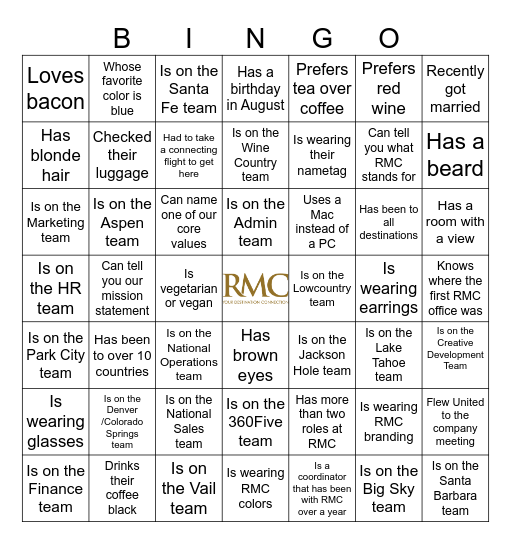 RMC BINGO -   Find Someone Who... Bingo Card