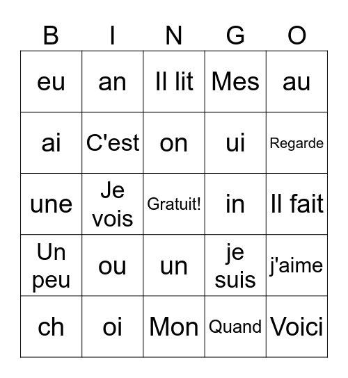 Les sons et mots usuelsIl Bingo Card