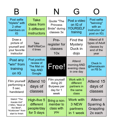 Dojo Bingo Card