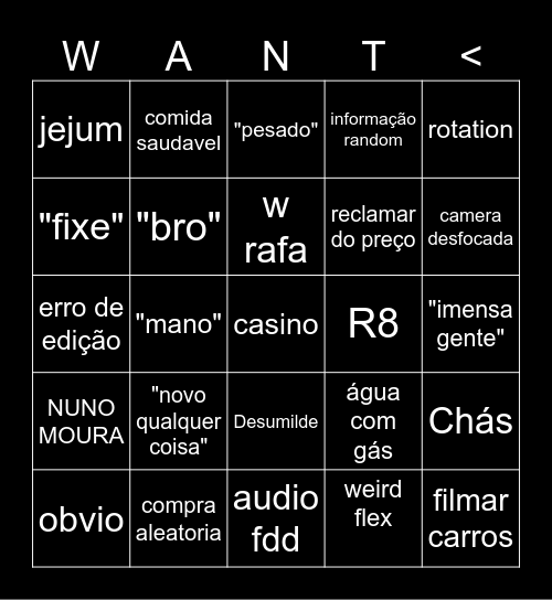 bingo do wuantzinho Bingo Card