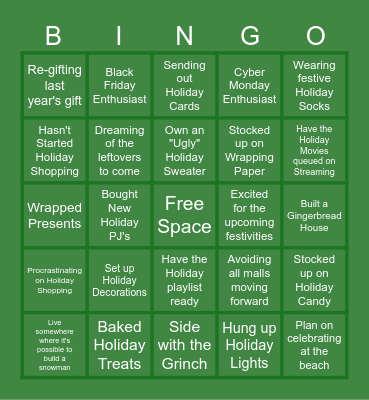 HOLIDAY BINGO! Bingo Card