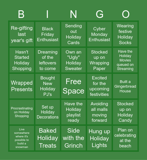 HOLIDAY BINGO! Bingo Card