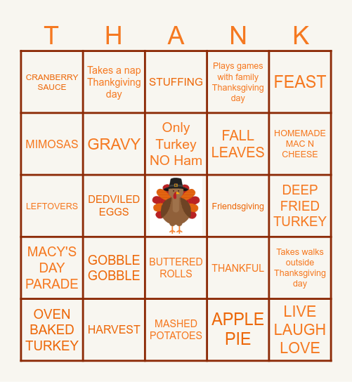 Fall Themed Bingo Card