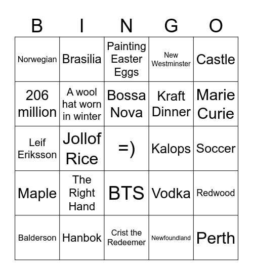 Multicultural Bingo Card