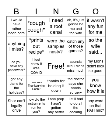 when Brad comes back... Bingo Card