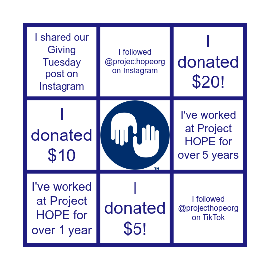 Giving Tuesday BINGO Card