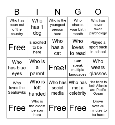 Meet and Greet Bingo Card