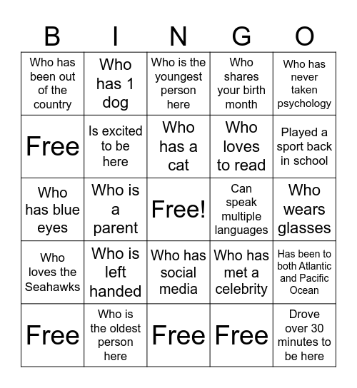 Meet and Greet Bingo Card