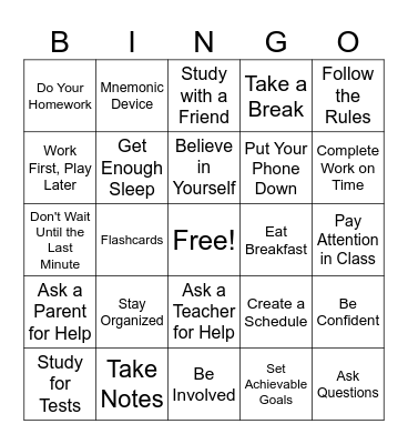 Strategies for Success Bingo Card