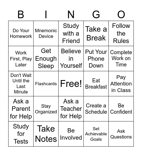 Strategies for Success Bingo Card