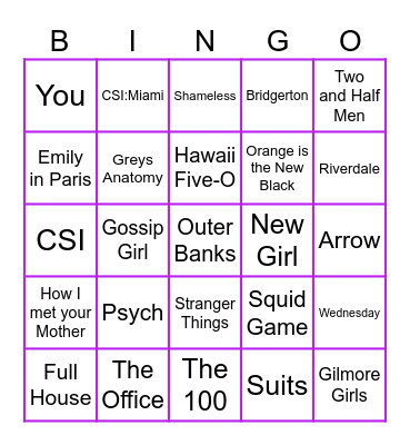 TV SHOW MUSIC BINGO #1 Bingo Card