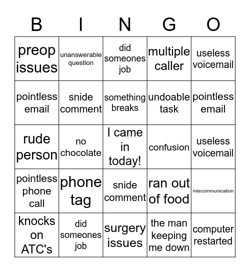 Stress Reduction Bingo Card