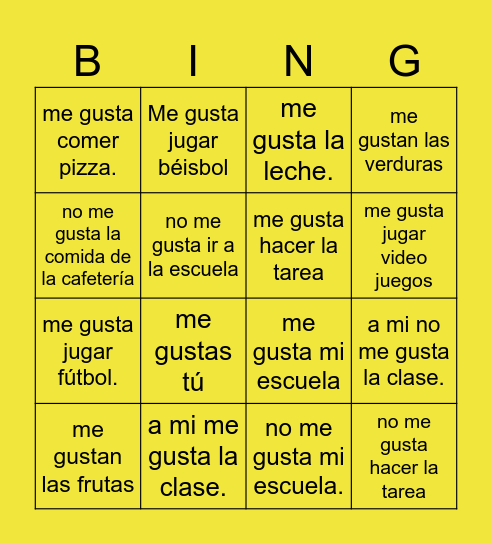 gustar Bingo Card