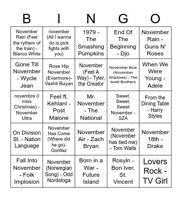November Shmovember Bingo Card