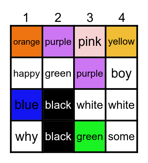 COLOR  BINGO Card