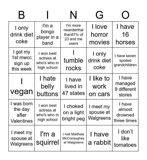 Walgreens District 362 Bingo Card