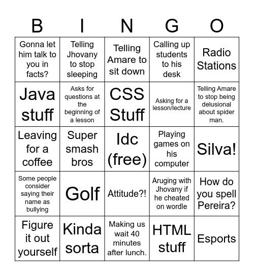 Mr.Santigo Bingo Card