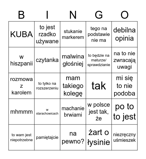 BINGO BALDO Bingo Card