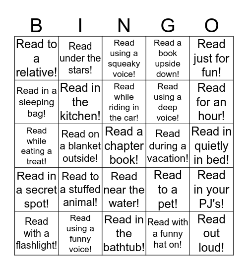 Spring Break Reading Challenge Bingo Card