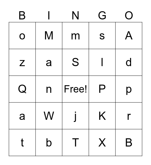 Letter Bingo Card
