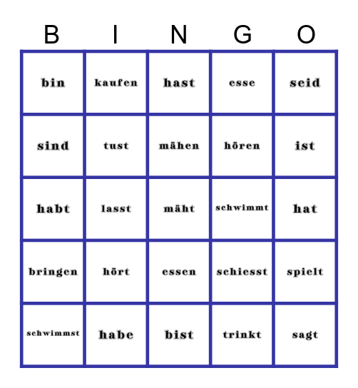 Conjugations Bingo (verbs) Bingo Card