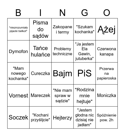 Gawinistyczno-Belwederska Gra Słowna Bingo Card