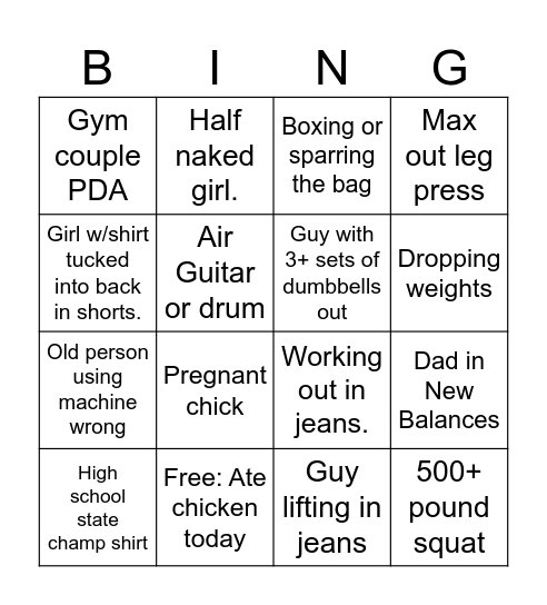 Things you see at the gym Bingo Card
