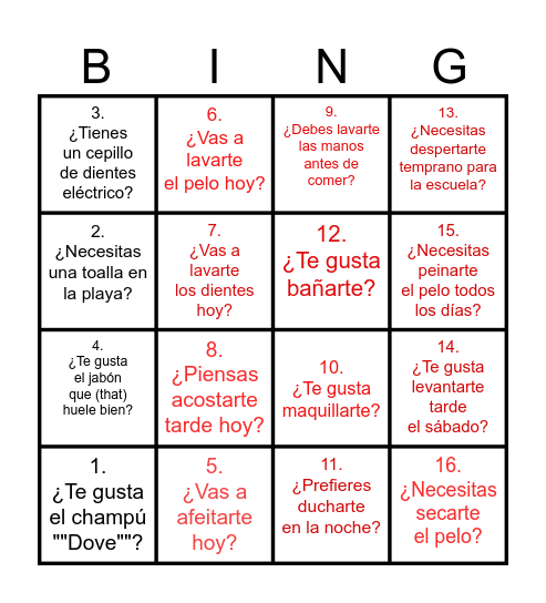 Ch.7.2-"getting ready"-   Sí, yo   No, yo no Bingo Card