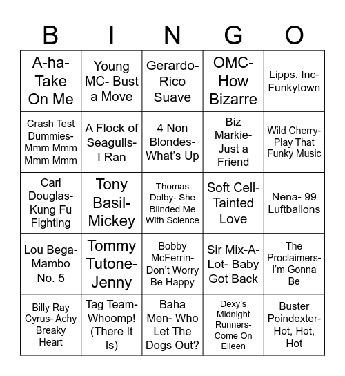 Total Quiz Trivia Presents: Radio Bingo One Hit Wonders Bingo Card