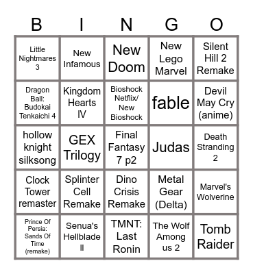 TGA: The Game Awards Bingo Card