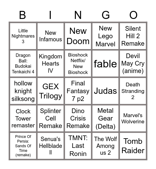 TGA: The Game Awards Bingo Card