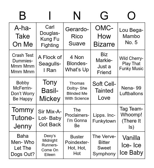 Total Quiz Trivia Presents: Radio Bingo One Hit Wonders Bingo Card