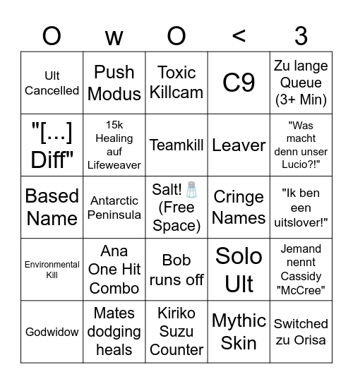 Overwatch Bingo Card