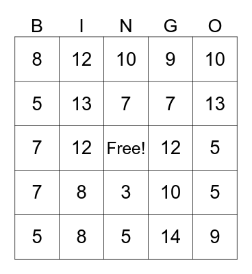 Addition Fluency within 20 Bingo Card