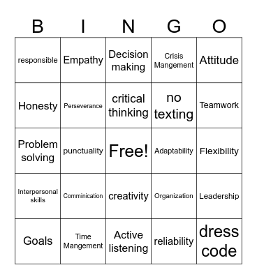 Soft skills Bingo Card