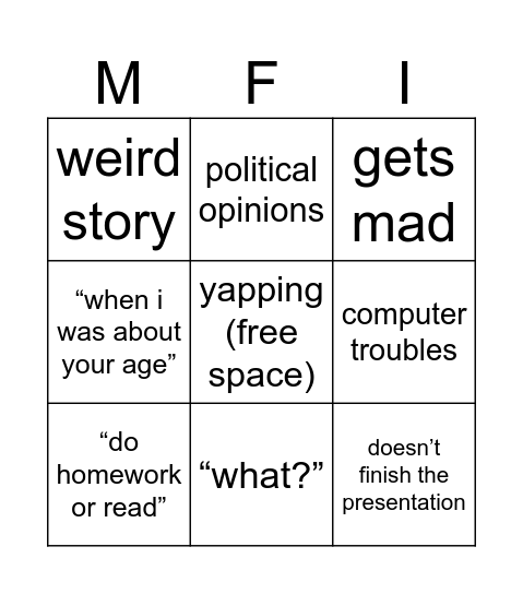 mr. finch bingo Card