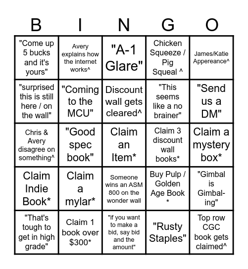 A-1 Comics Bingo Card