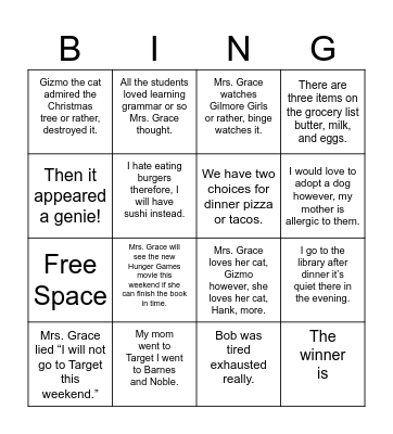 Grammar Bingo Card
