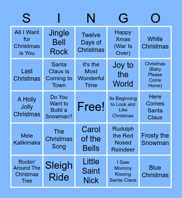 Christmas S-I-N-G-O Bingo Card