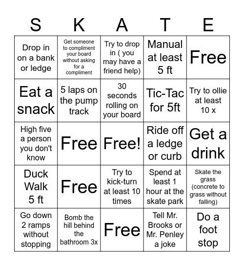 21:12 Skateboard Bingo Card