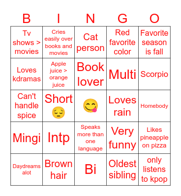 Oli Bingo Card